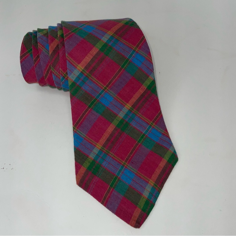 Gap Cotton Men's Tie Pink Blue Green Plaid Tartan Necktie USA